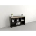 Comoda Mueble De Apoyo Moderno Bahiut Rack De Tv Melamina Color Combinado Negro Con Olmo Finlandes